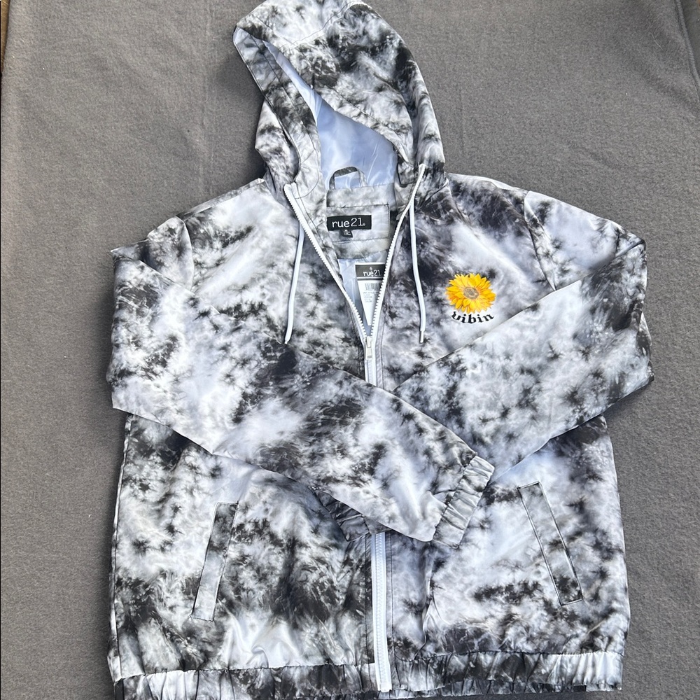 Rue21 Monochrome Tie-Dye Utility Jacket with Sunflower